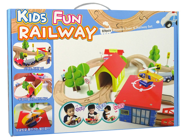 Wooden Train Track Cars Trees Buildings