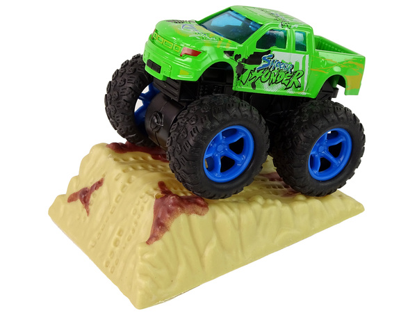 Resorak Monster Truck Pull Back Antrieb Gummireifen Metallkarosserie + Entfaltende Rampe