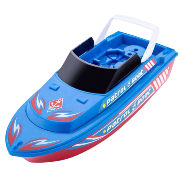 Battery Operated Patrol Boat Bath Toy with Lights and Sounds Blue