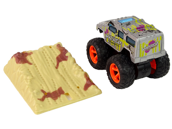 Resorak Monster Truck Pull Back Antrieb Gummireifen Metallkarosserie + Entfaltende Rampe