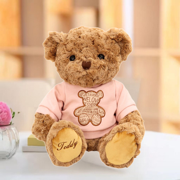 Plush Mascot Cuddly Toy Teddy Bear In Pink T-shirt Brown 30cm