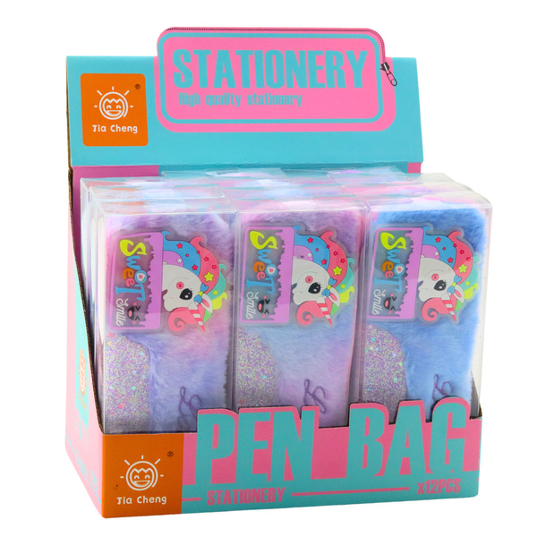 Plush Unicorn Pencil Case Glittering Elements Unicorn Blue