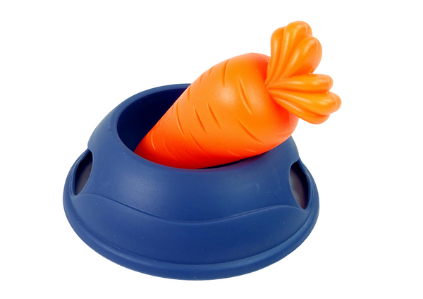 Interaktiver Hase Kaninchen Maskottchen Weiß Karottenschale