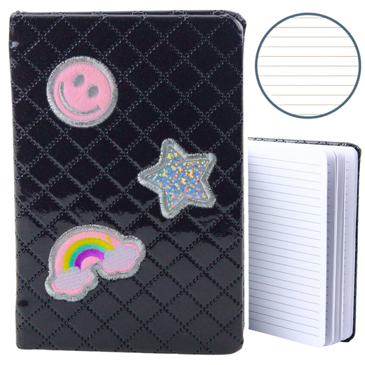 Lined Notebook Glitter Patches Black B6 80 Sheets
