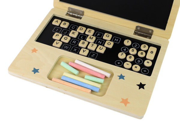 Holztafel-Laptop-Kreide