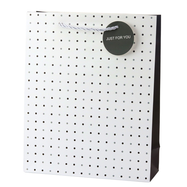 Torba Prezentowa Klasyczna W Kropki Zawieszka Just For You 32 x 26 x 10 cm