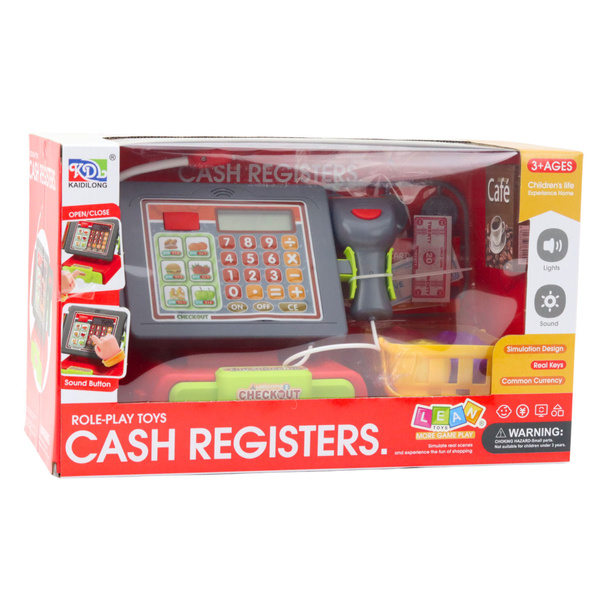 Cash Register For Kids Accessories Basket Fruit Lights Sounds Red