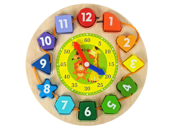 Wooden Educational Sorter Clock Learning Numbers Shapes Colours