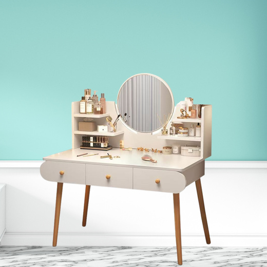 Toaletka Kosmetyczna Z Lustrem Trzy Szuflady Biała 100x40x120cm