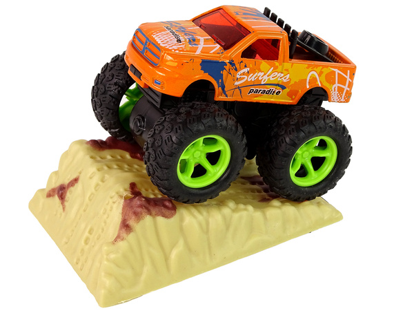 Resorak Monster Truck Pull Back drive Rubber tyres Metal body + Evolving Ramp