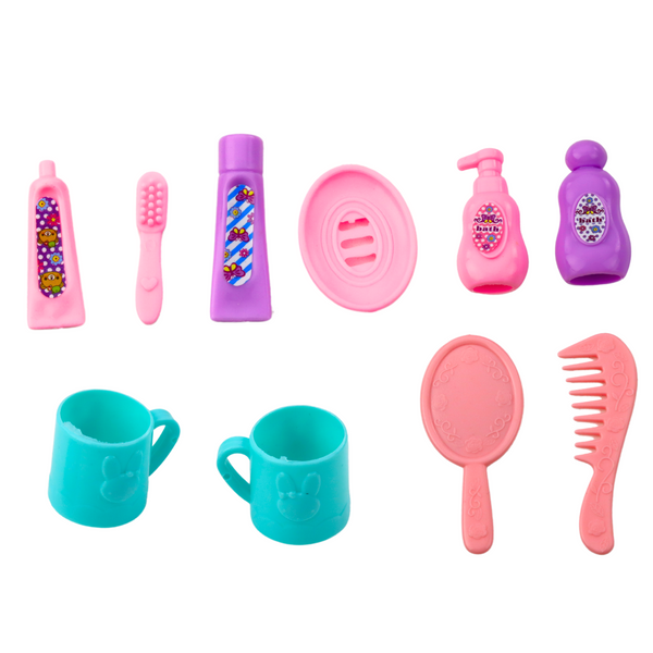 Mini Puppenset Pflegezubehör Rosa Kleid