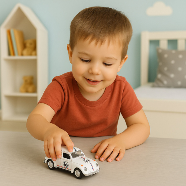 Classic Car Beetle Metal Drive Opening Doors White 1:32