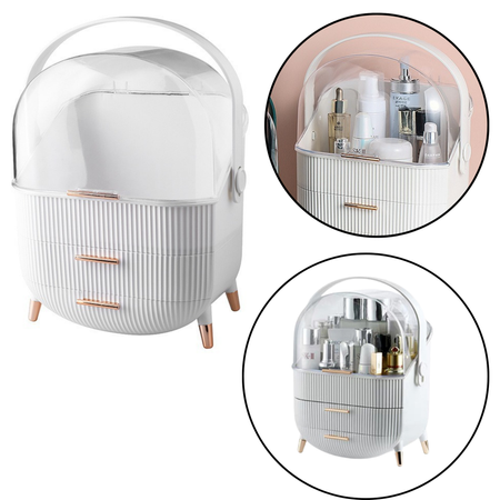 Kosmetik Organizer mit Öffnungsdeckel, transparent, zwei Schubladen, weiß