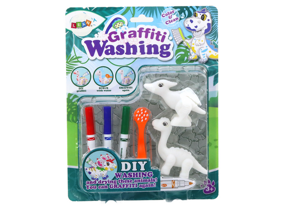 DIY Kunstset Dinosaurier Figuren 2 Stück Marker Pinsel