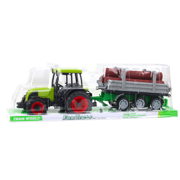 Grüner landwirtschaftlicher Traktor mit Anhänger für Baumstämme 47cm