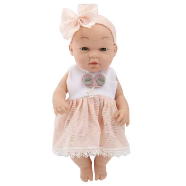 Babypuppe im rosa Kleid, mit Haarband, beweglichen Armen und Beinen, 30 cm