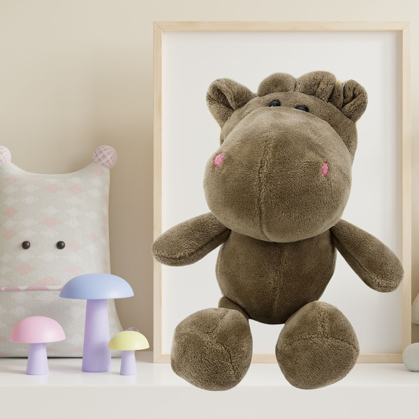 Plush Toy Hippopotamus with Suction Cup Brown 23 x 12 cm