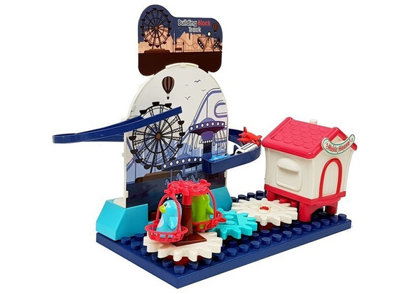 Ein Satz Blöcke mit einer Autorutsche, Zahnräder auf Batterien