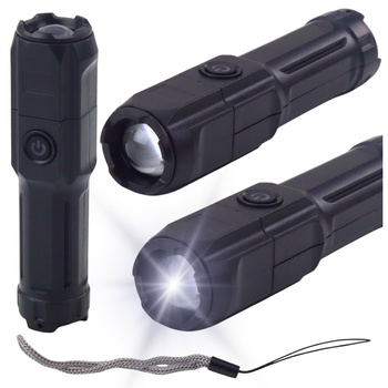 LED-Taschenlampe, einstellbarer Zoom, 3 Beleuchtungsmodi, USB-Aufladung, Schwarz