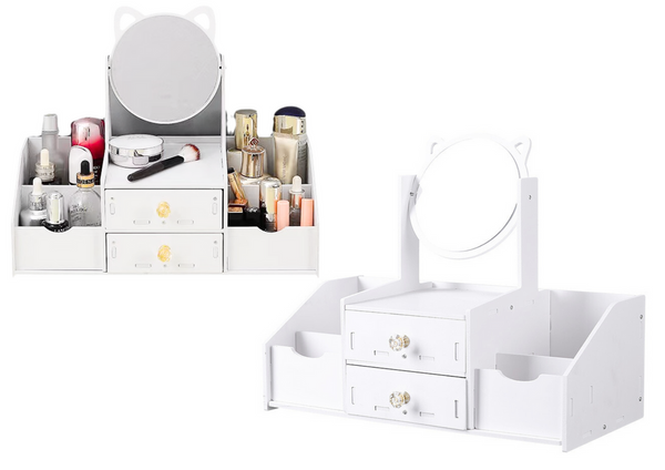 Small Children's Dressing Table, Mirror With Handles, Wooden Drawers, White