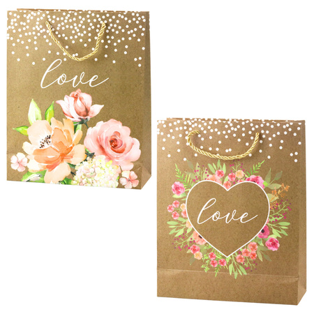 Gift Bag Love Inscription Flowers Glitter 32 x 26 x 10 cm