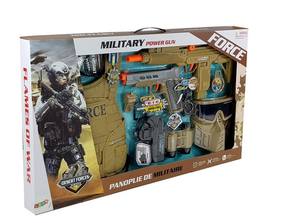 Militärisches Set Waffe Maske Fernglas Weste Kompass