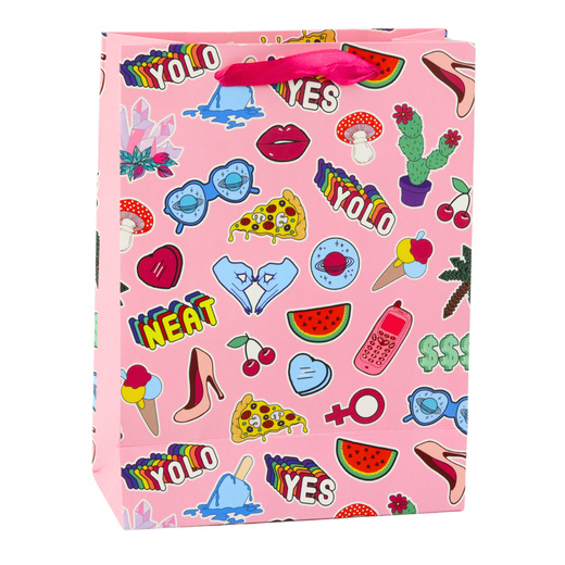 Aufkleber für Geschenktüten, bunte Stempel, 23 x 18 x 10,5 cm