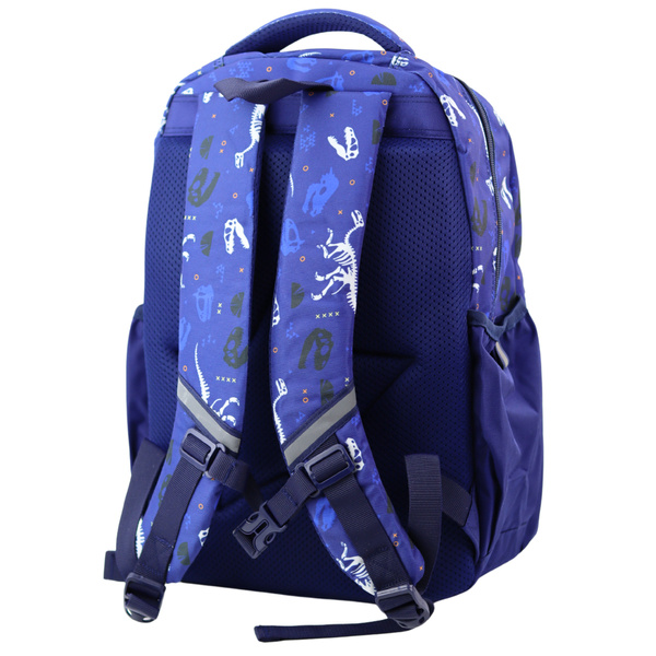 School Backpack Dinosaurs Patch T-Rex Chest Strap Navy Blue 20L