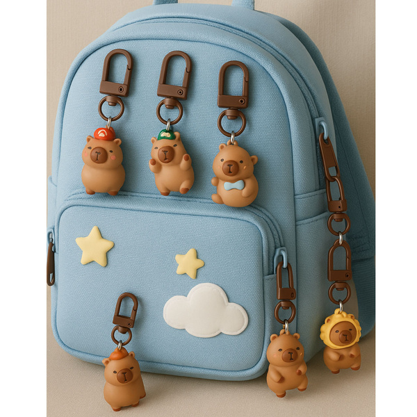 Set mit Mini-Capybara-Schlüsselanhängern, Figuren, Schlüsseldekorationen, 4 Stück.