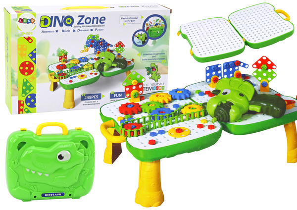 Tischkoffer DIY Set Puzzleblöcke Dinosaurier Schraubendreher 249 Teile.