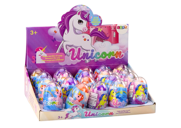 Einhorn-Figur im Ei, bunter Kamm, magische Eiermischung