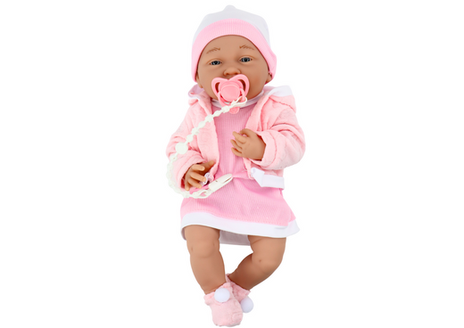 Babypuppe mit Schnullerkleid, rosa Mütze, Decke, Zubehör, 35 cm