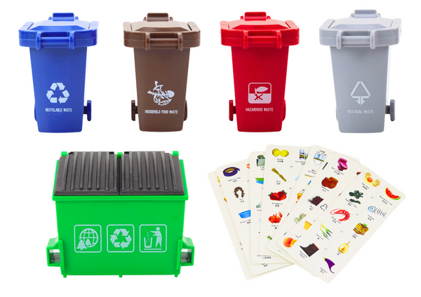 Multifunctional Green Metal Garbage Truck with Friction Drive and Colorful Baskets