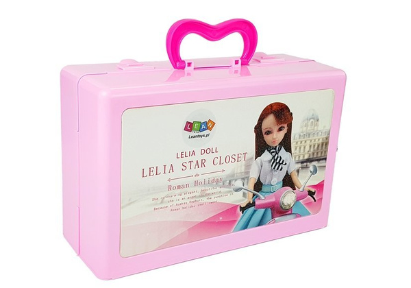 Doll, Model. Set of Clothes. Dressing. Jewelry in a Suitcase