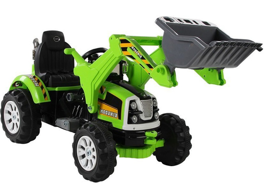 Electric Ride On Tractor with Bucket Excavator Green
