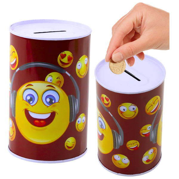 Metall-Sparschwein Emoticons Blau Braun 13 x 8cm