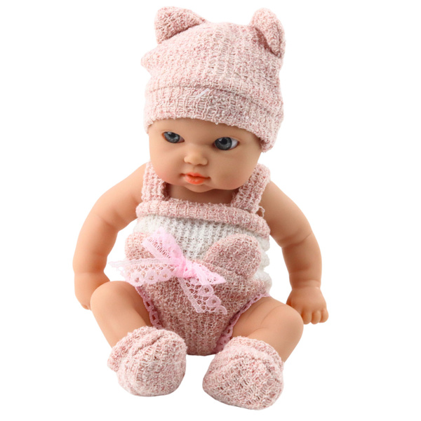 Baby Doll with Blanket, White and Pink Clothes, Hat, 18 cm
