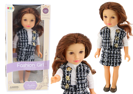 Doll In Elegant Checked Clothes Brown Hair 