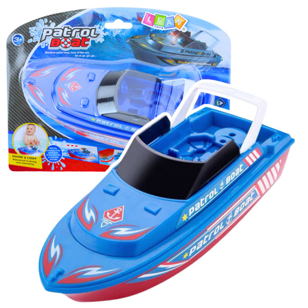 Battery Operated Patrol Boat Bath Toy with Lights and Sounds Blue