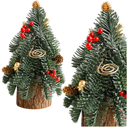 Decorative Christmas Tree on a Trunk Red Rowan Cones 26 x 12 cm