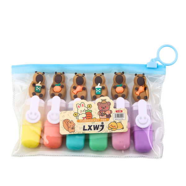 Capybara Mini Highlighter Set in Case Colorful Pastel 6pcs