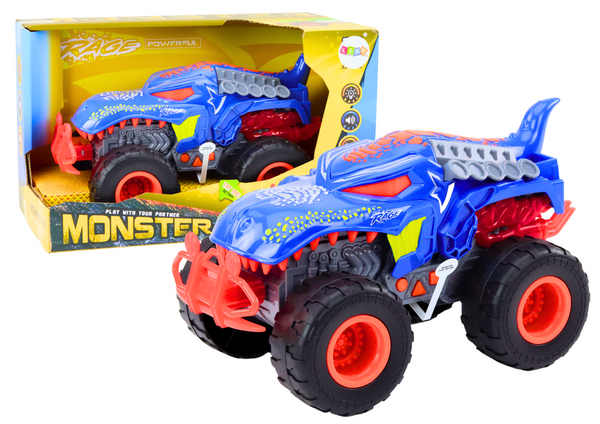 Offroad-Auto-Dinosaurier-Velociraptor-Lichtergeräusche fahren blau