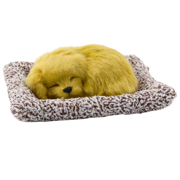 Sleeping Labrador Puppy on a Pillow Figurine with Fur and Transparent Bag