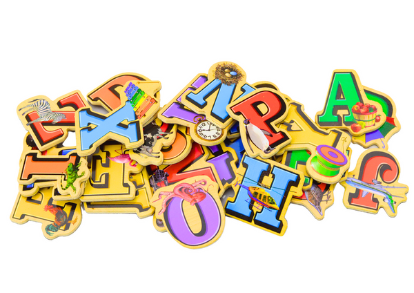 Set of Wooden Letters Pictures Magnets 26 Pieces