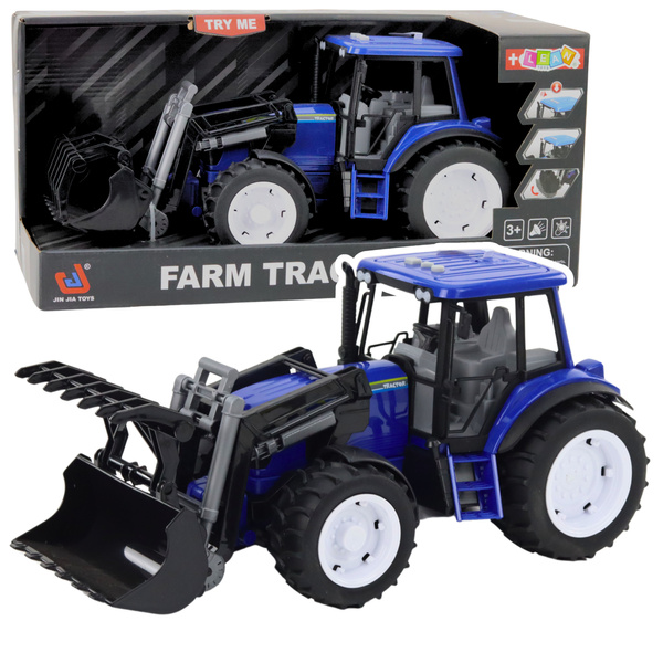 Farm Tractor With Moving Bucket Lights Sounds Blue 1:10