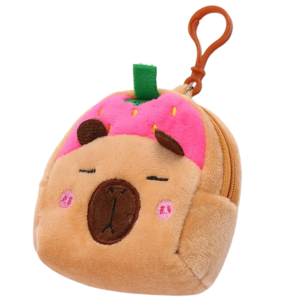 Plush Wallet with Keychain Capybara Strawberry Pink 9.5 x 8 cm
