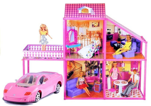 Folded  Large Villa for Dolls 76 cm +  Pink Car + Accessories 