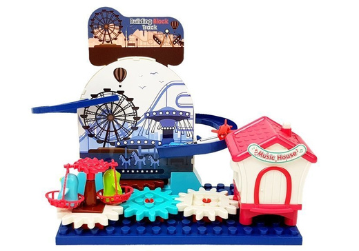 Ein Satz Blöcke mit einer Autorutsche, Zahnräder auf Batterien