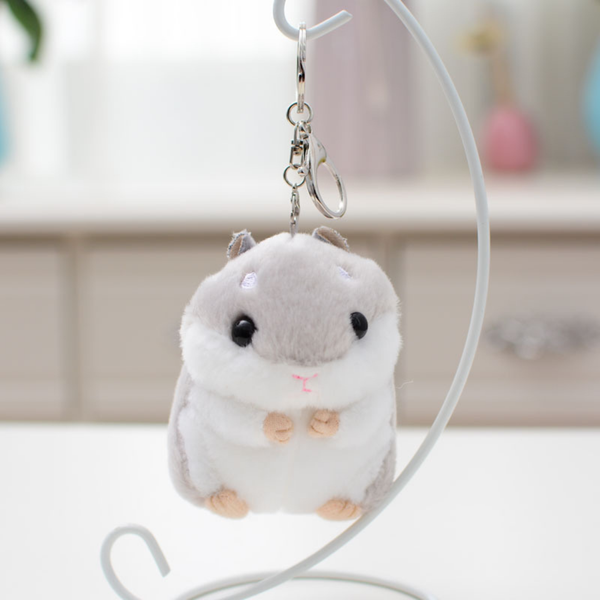 Plush Hamster Mascot Keychain Gray 10cm