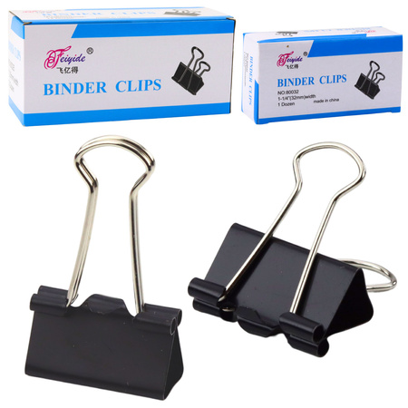 Set of Universal Office Clips Spring Steel Black 32mm 12pcs